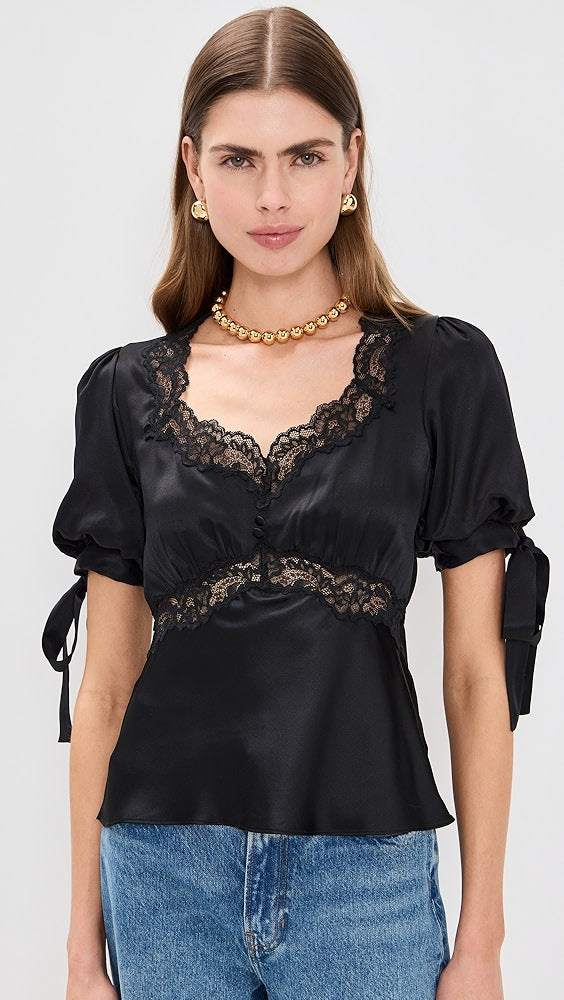 Damen Satinbluse mit Spitzenakzenten Drune