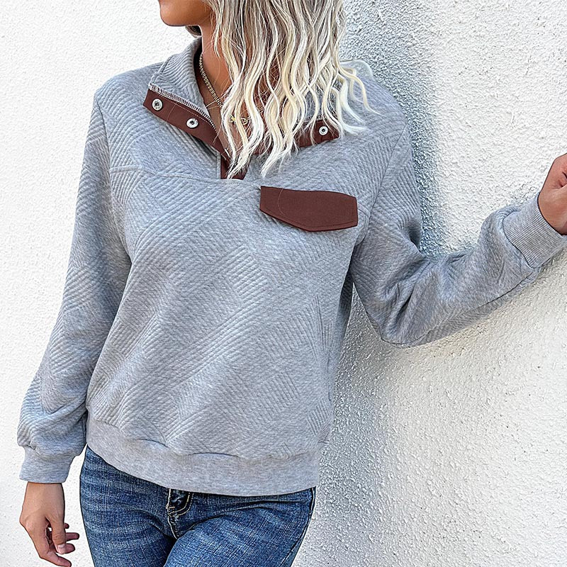 Damen Sweatshirt mit schickem Stehkragen und raffinierter Brusttasche Drune