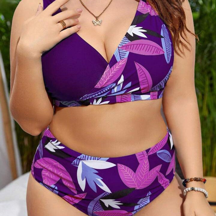 Damen Hochgeschnittener Bikini mit Wickeldesign und floralem Muster Drune