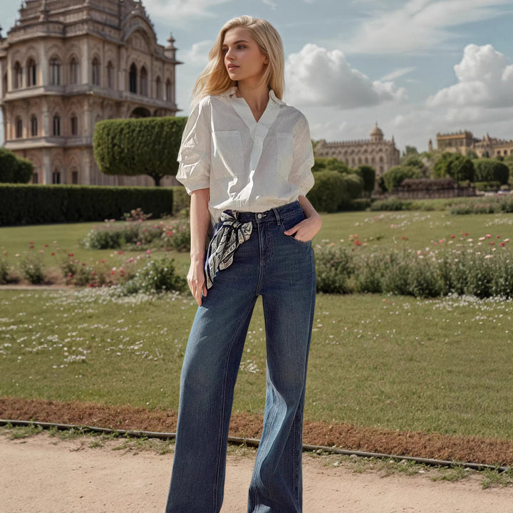 Damen Elegante Oversized Bluse aus hochwertigem Baumwollmix mit verdeckter Knopfleiste Drune
