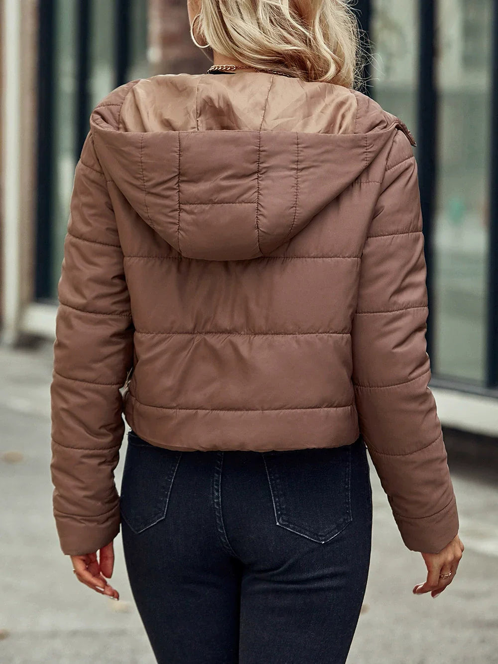 Drune | Damen Steppjacke – Baumwollmischung – Kurz geschnitten – Mit Kapuze – Reißverschluss vorne – Leichtgewicht