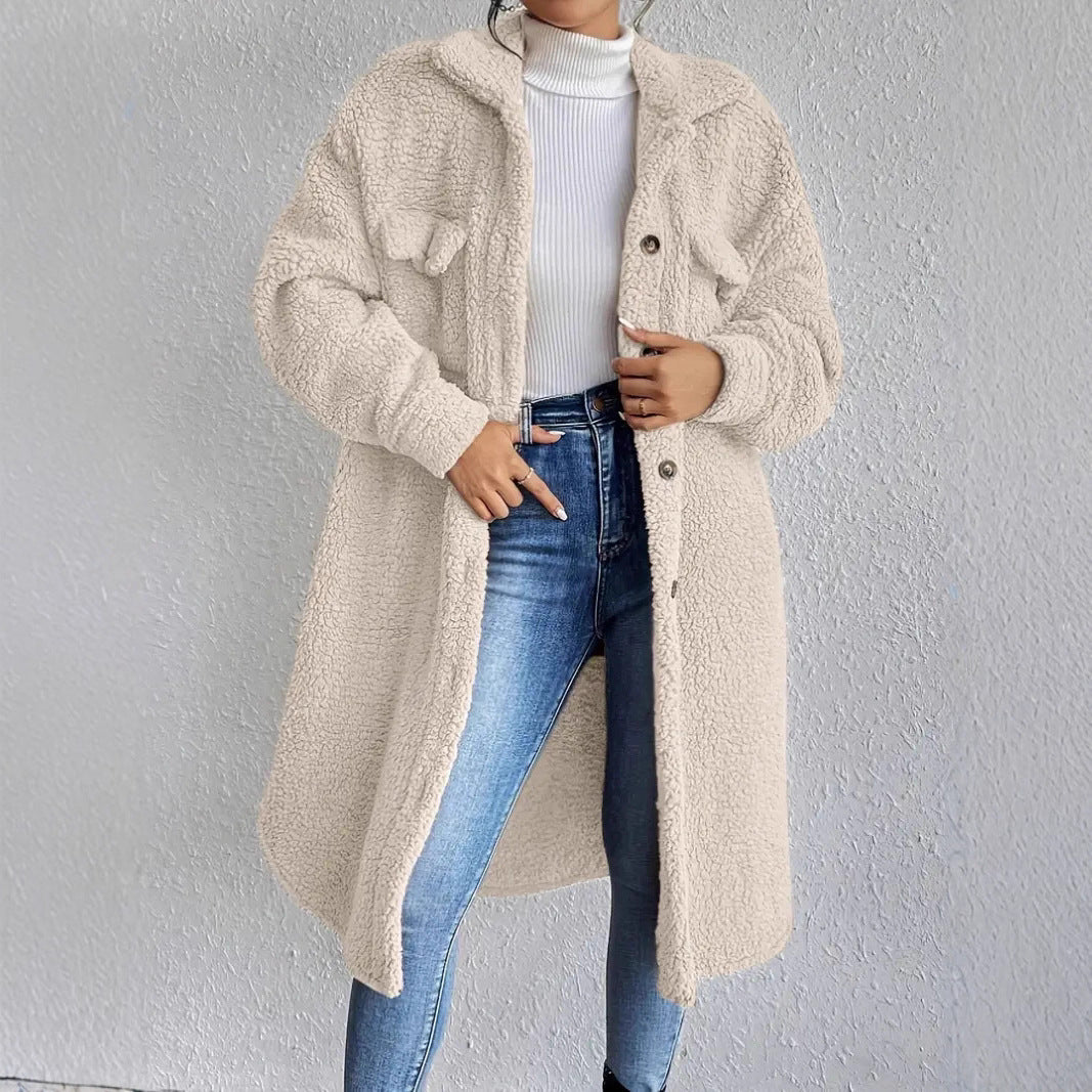 Damen Weiche und gemütliche Teddyjacke im Long-Format Drune