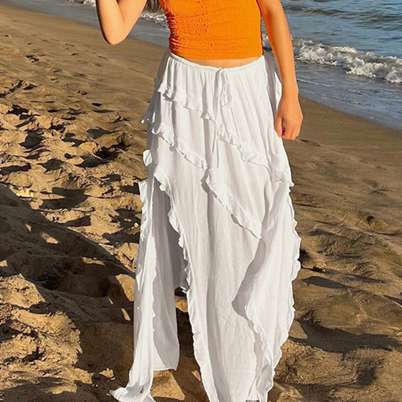 Damen Luftiger Chiffon-Rock mit voluminösem Rüschensaum Drune