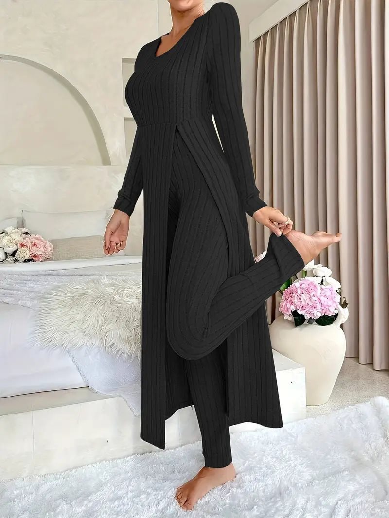 Damen Elegantes Maxijumpsuit mit hochsensibler Struktur und seitlichen Schlitzen Drune
