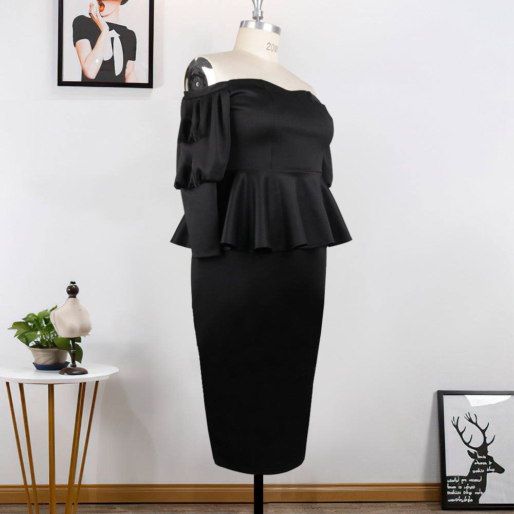 Damen Figurbetontes Peplum Kleid mit Off-Shoulder Ausschnitt Drune