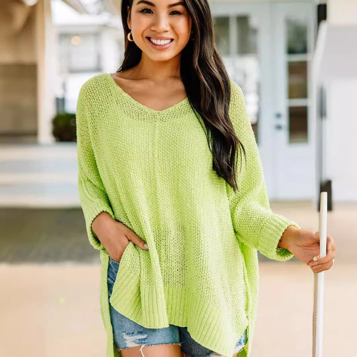 Damen lässiger Strickpullover mit seitlichen Taschen und weitem Schnitt Drune