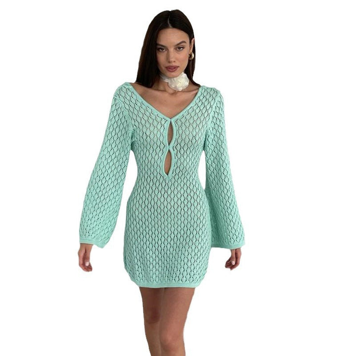 Damen Strickkleid mit innovativem Netzdesign und eleganten Cut-Outs Drune