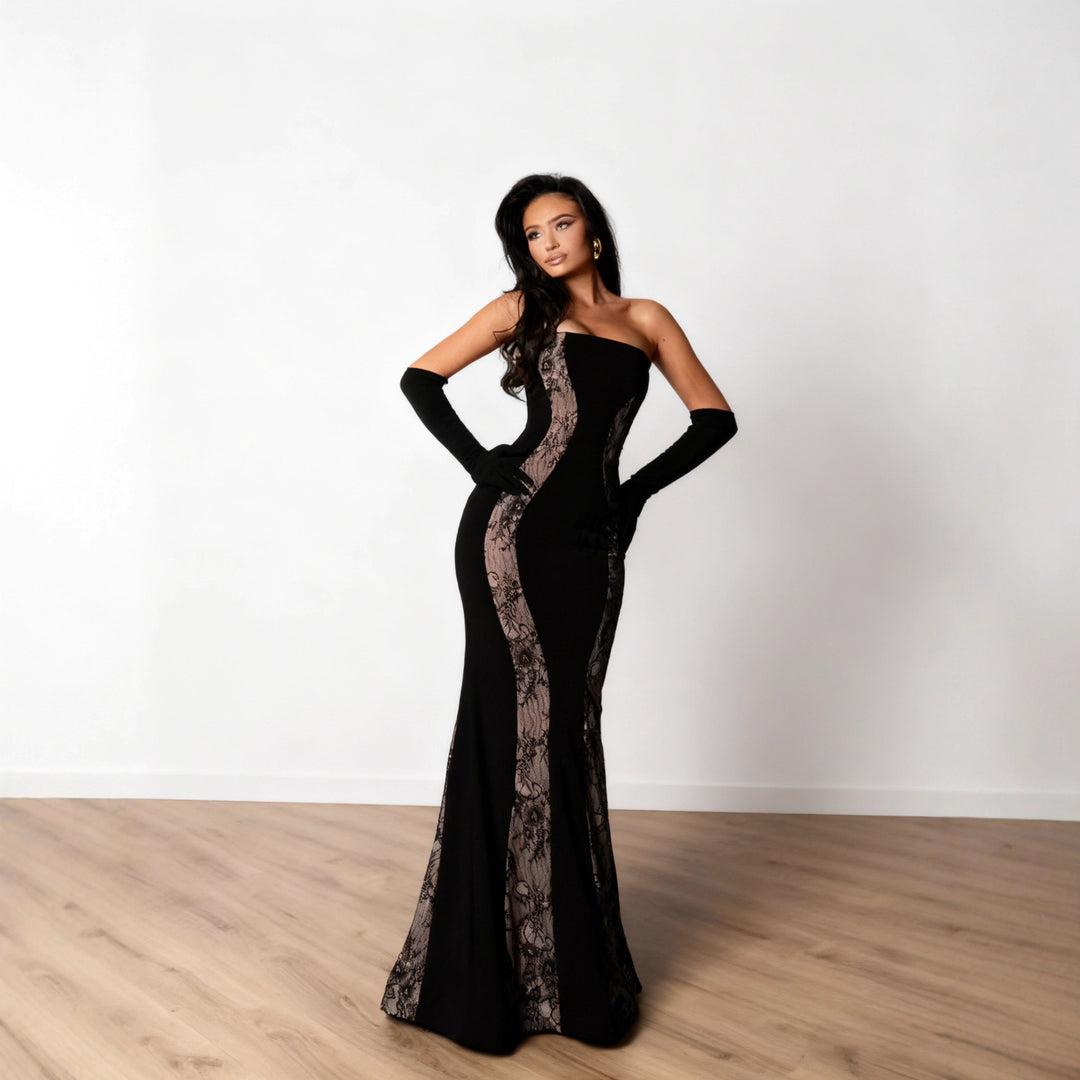 Damen Abendkleid mit luxuriösem Schnitt und edlen Spitzen-Elementen Drune