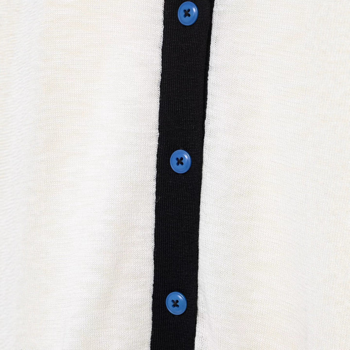 Damen modische kurzärmelige Strickjacke mit Kontrastnähten und Knopfverschluss Drune