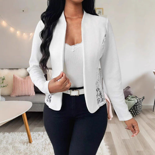 Damen elegante Blazerjacke mit Spitzenakzenten Drune