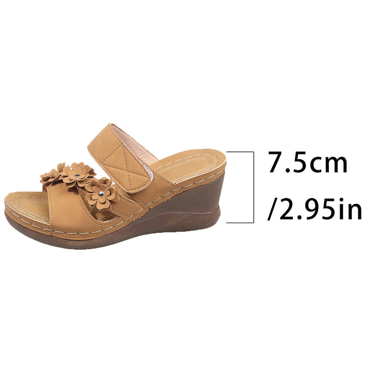 Damen Wedge-Sandaletten mit floralem Dekor und komfortablem Korkfußbett Drune