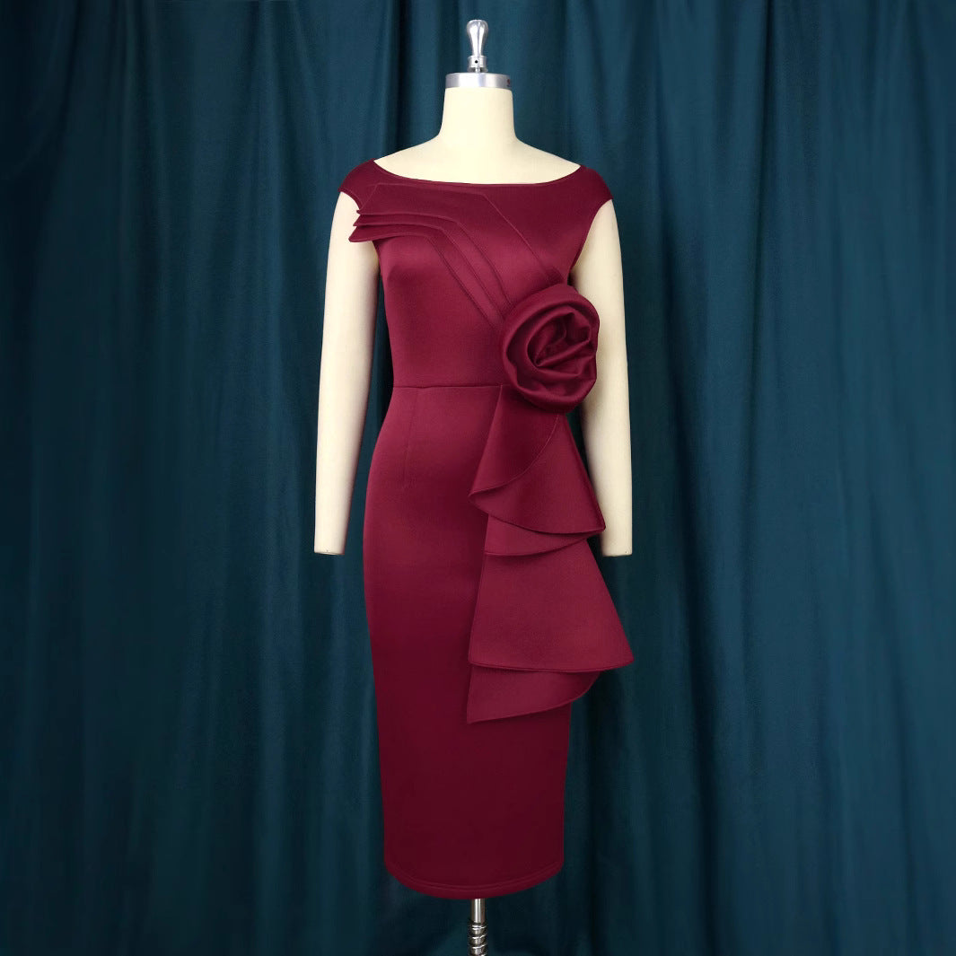 Damen figurbetontes Kleid mit schicker Rüschenapplikation Drune