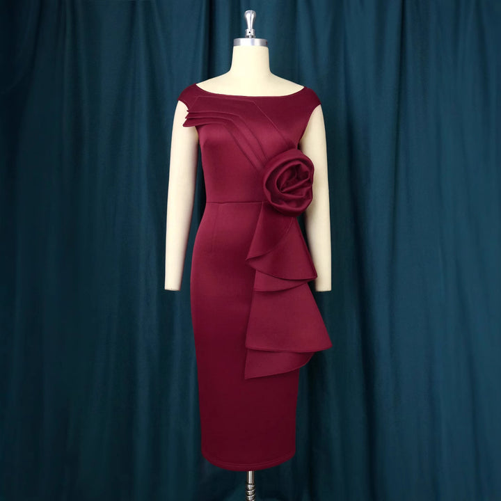 Damen figurbetontes Kleid mit schicker Rüschenapplikation Drune