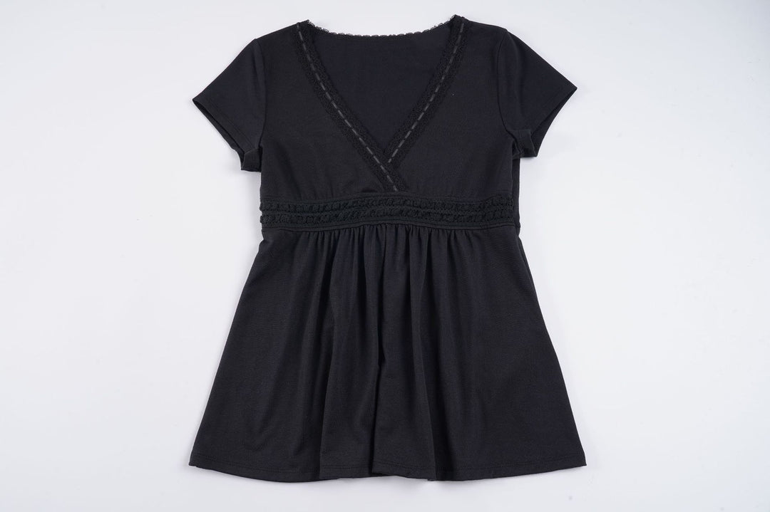 Damen Lockeres Sommerkleid mit V-Ausschnitt und Spitzenverzierungen Drune