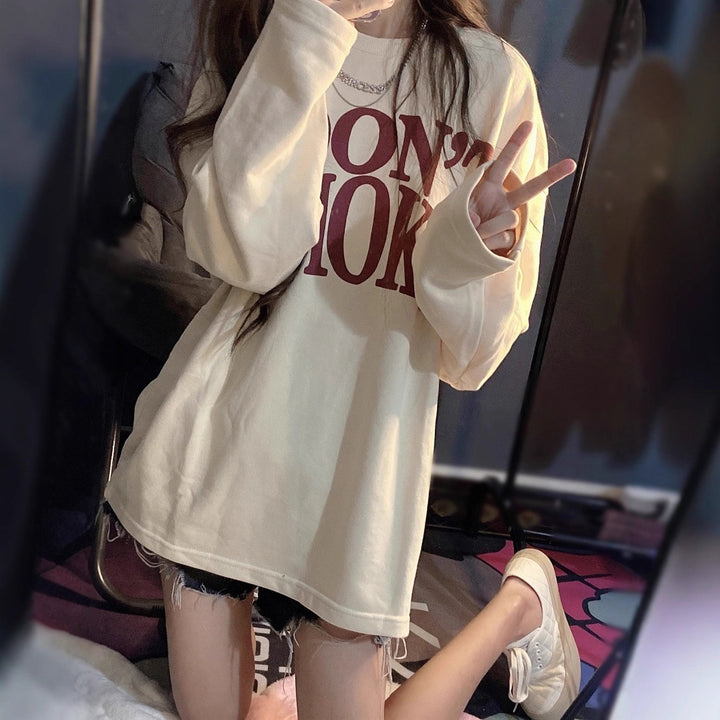 Damen lässiges Oversized-Shirt mit kreativem Schriftzug Drune