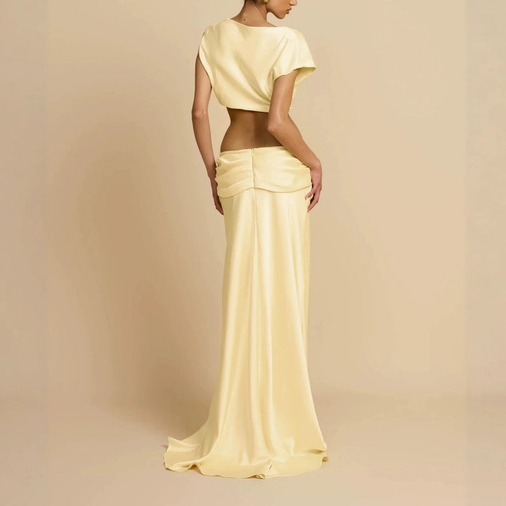 Damen Elegantes bodenlanges Kleid mit drapierten Details Drune