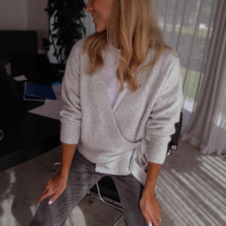 Damen Wickelstrickjacke mit dekorativem Bindegürtel und lässigem Schnitt Drune