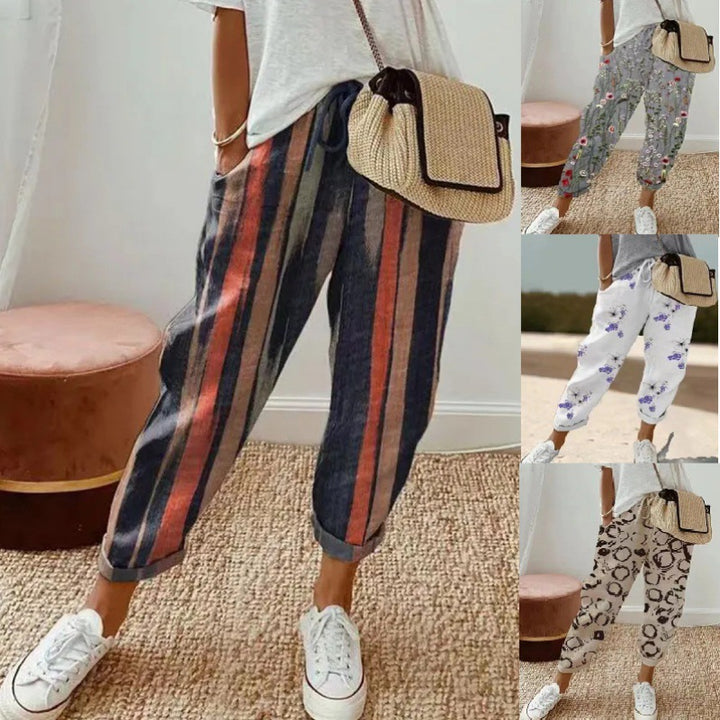 Damen Luftige Freizeithose mit floraler Stickerei Drune