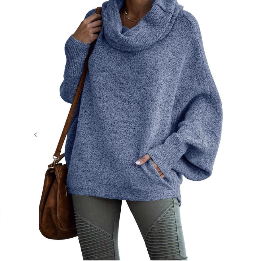 Damen lässiger Rollkragenpullover mit weit geschnittenen Ärmeln Drune