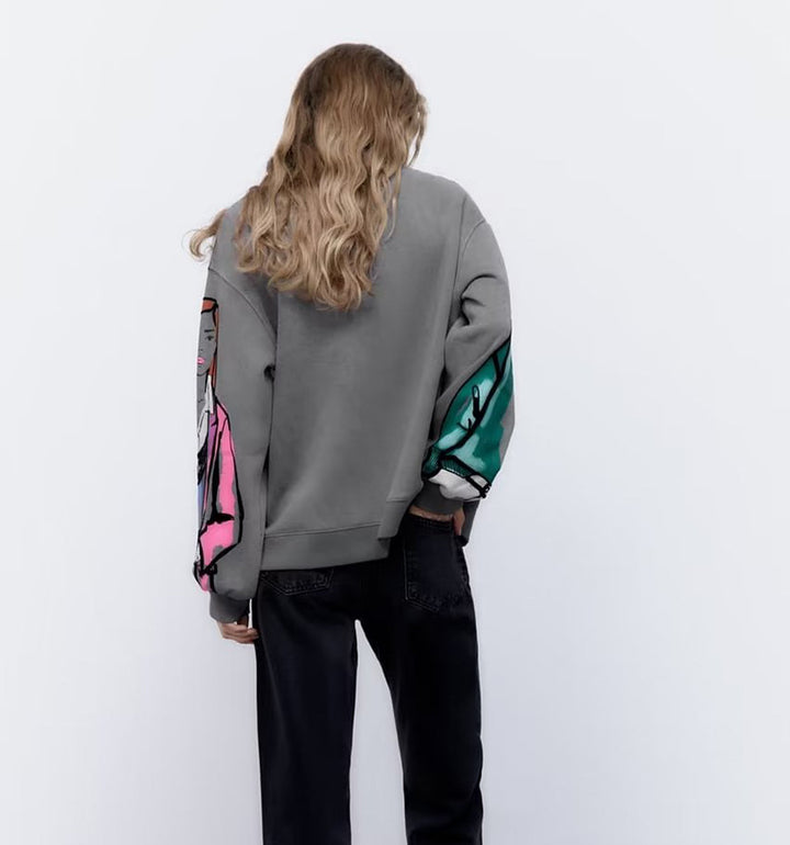 Damen Oversized Sweatshirt mit kreativem Druckdesign und stylischen Details Drune