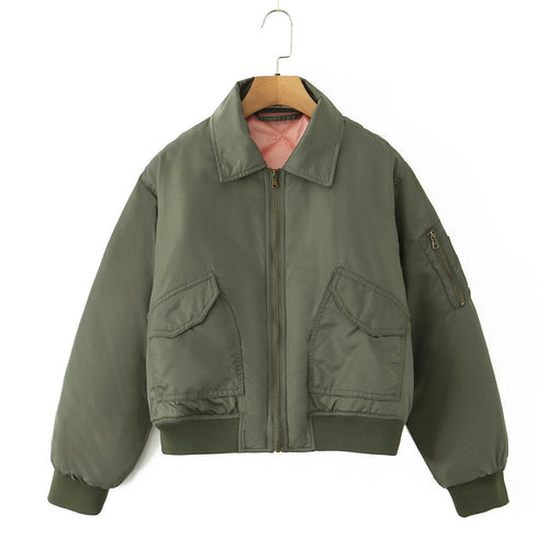 Damen modische Bomberjacke mit doppelten Taschen und weichem Futter Drune