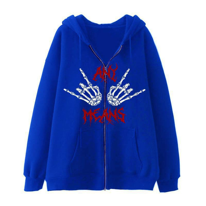 Damen Kapuzenjacke mit einzigartigem Skelettmotiv und praktischen Kängurutaschen Drune