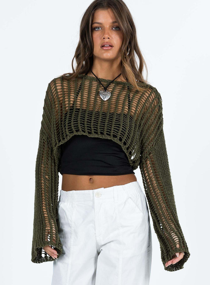 Damen luftige gehäkelte Strickjacke mit weiten Ärmeln Drune