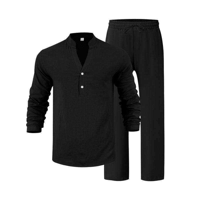 Herren komfortables Homewear-Set mit eleganter Knopfleiste und langen Hosen Drune