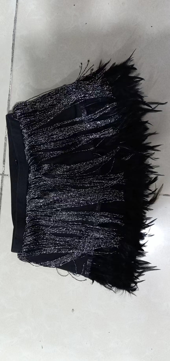 Damen Glamouröser Rock mit funkelnden Pailletten und Federn Drune