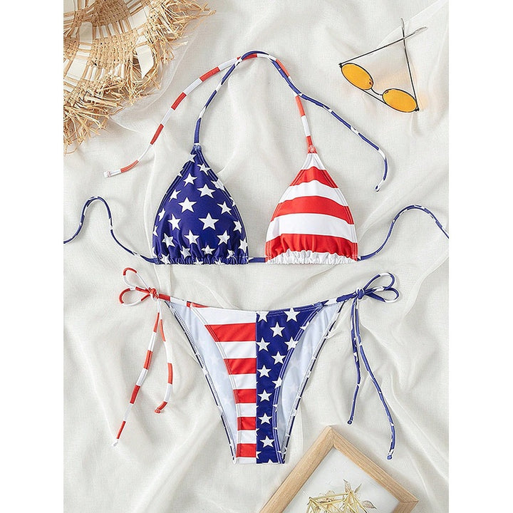 Damen Triangel-Bikini mit originellem Sternen- und Streifenmuster Drune