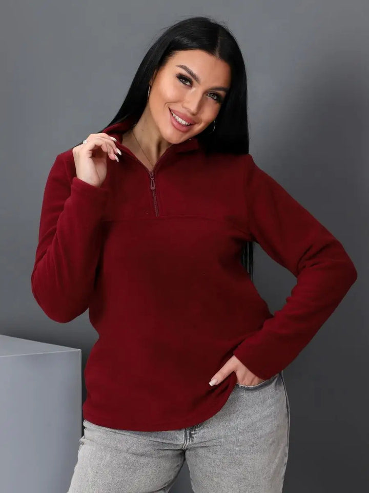Damen Fleece-Pullover mit Stehkragen und halbem Reißverschluss Drune