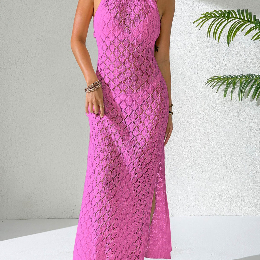 Damen gehäkeltes Maxi-Kleid mit tiefem V-Ausschnitt Drune
