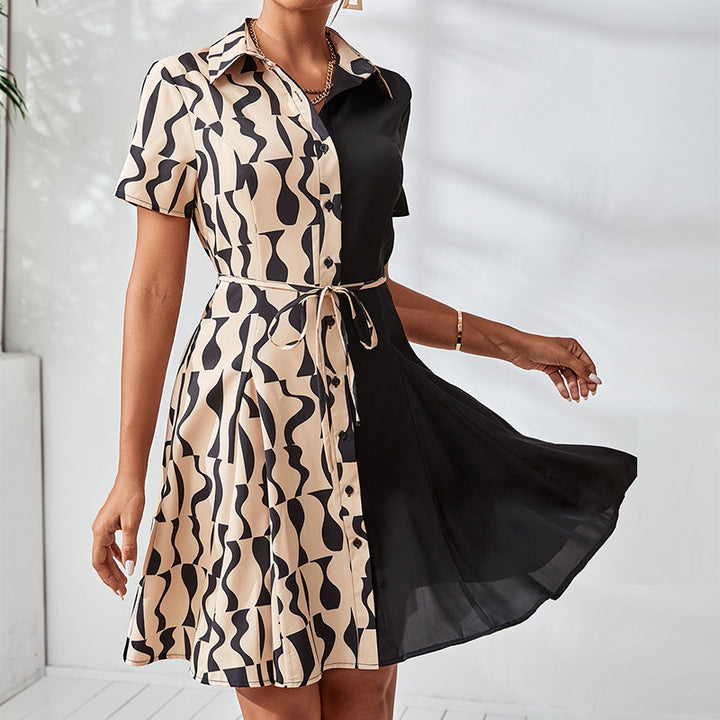 Damen modisches Hemdkleid mit grafischem Design und Taillengürtel Drune