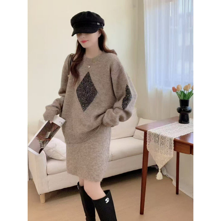 Damen Strickpullover mit funkelnden Diamantdetails und lässigem Schnitt Drune