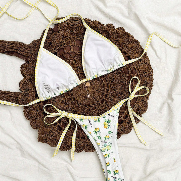Damen Triangel-Bikini mit floralen Mustern und verstellbaren Bändern Drune