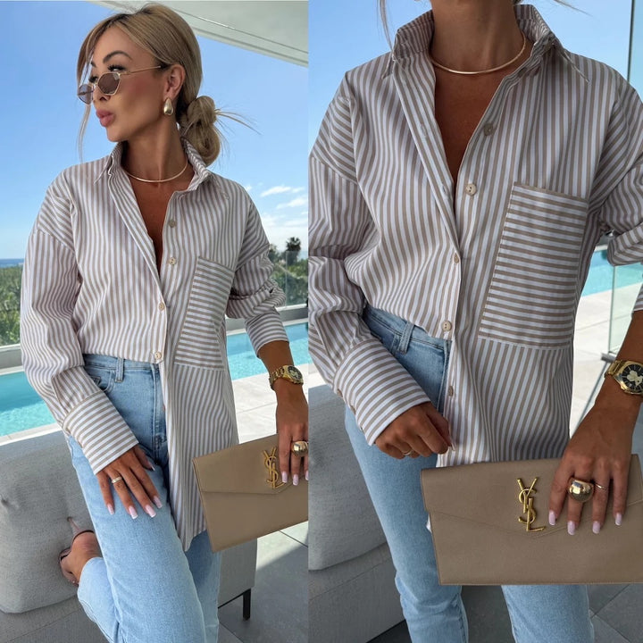 Damen Elegante gestreifte Bluse mit lässigem Schnitt Drune