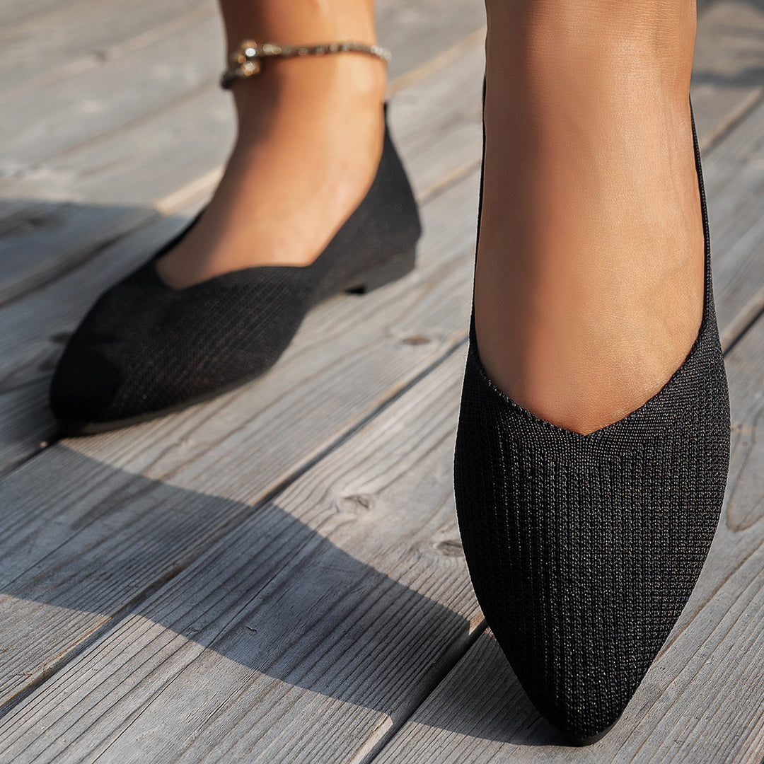 Damen elegante Ballerinas mit tiefem V-Ausschnitt und atmungsaktiver Obermaterialstruktur Drune