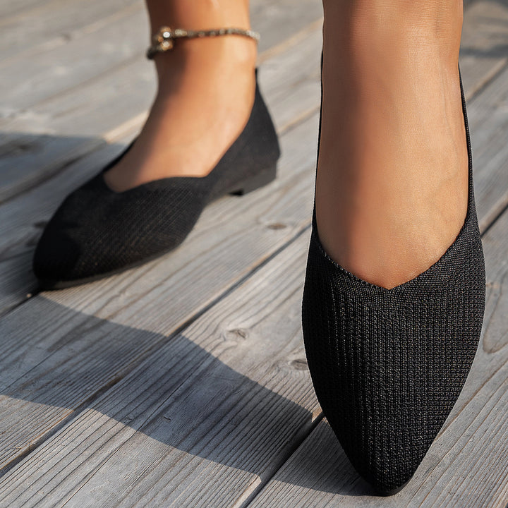 Damen elegante Ballerinas mit tiefem V-Ausschnitt und atmungsaktiver Obermaterialstruktur Drune
