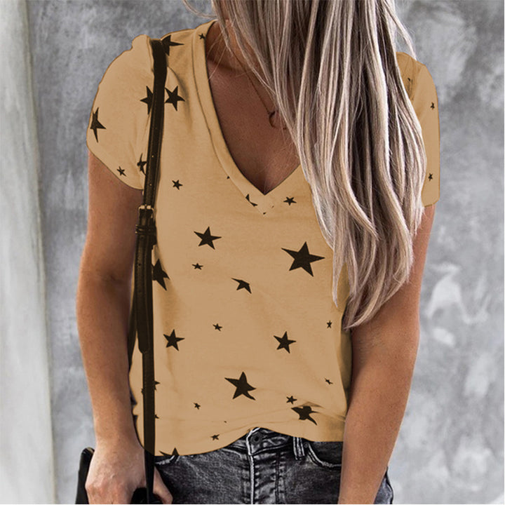 Damen V-Ausschnitt T-Shirt mit Sternenmotiv und lässigem Schnitt Drune