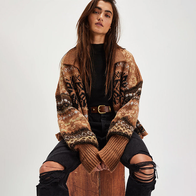Damen Grobstrickjacke mit trendigem Norweger-Muster und lässigem Schnitt Drune