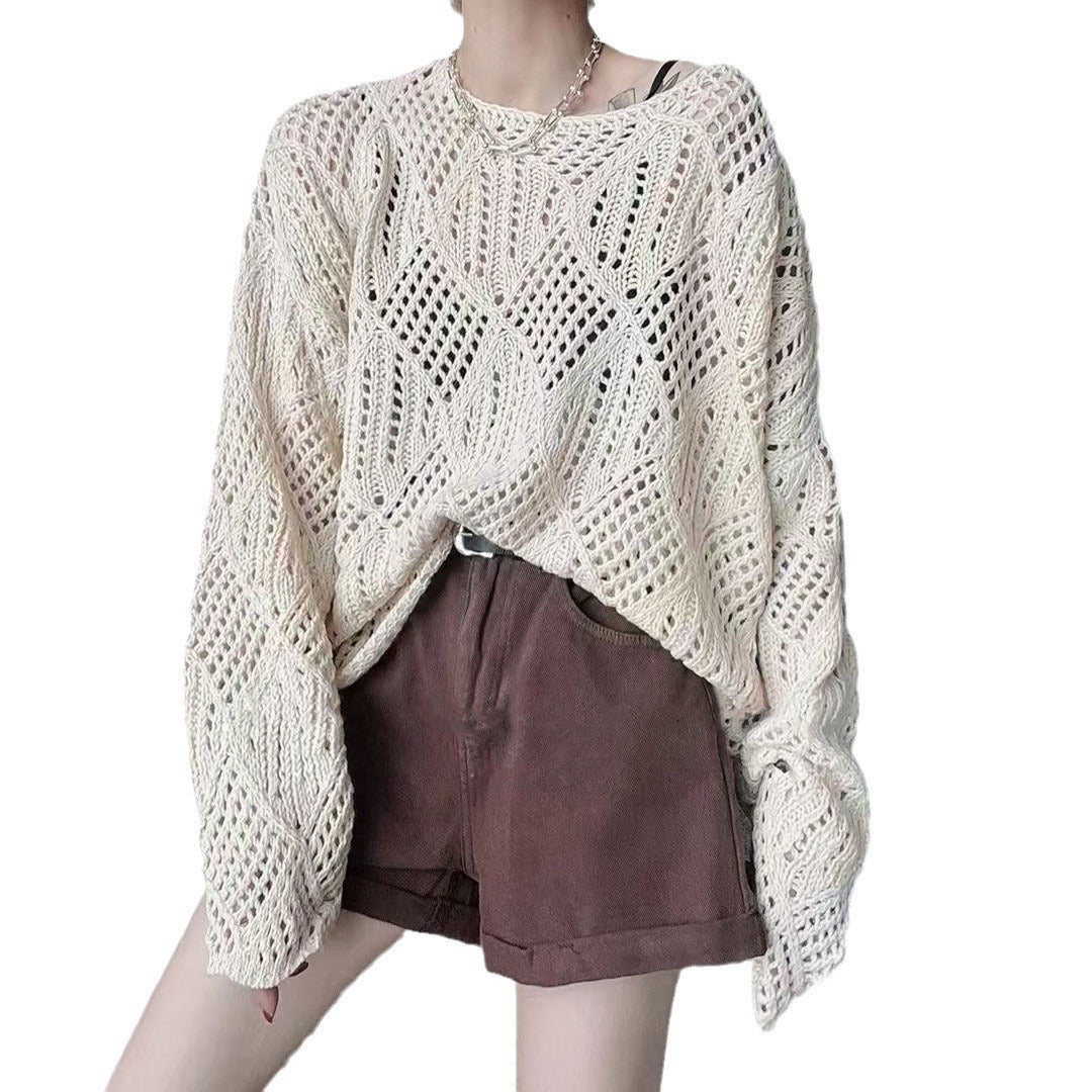 Damen luftiger Strickpullover im modernen Netzdesign Drune
