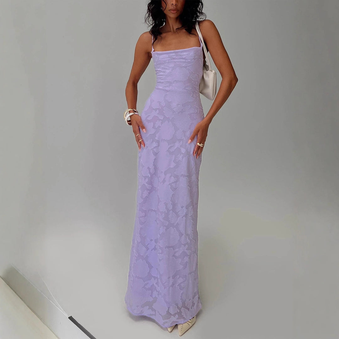 Damen Elegantes Abendkleid mit floralem Spitzenmuster und Spaghettiträgern Drune