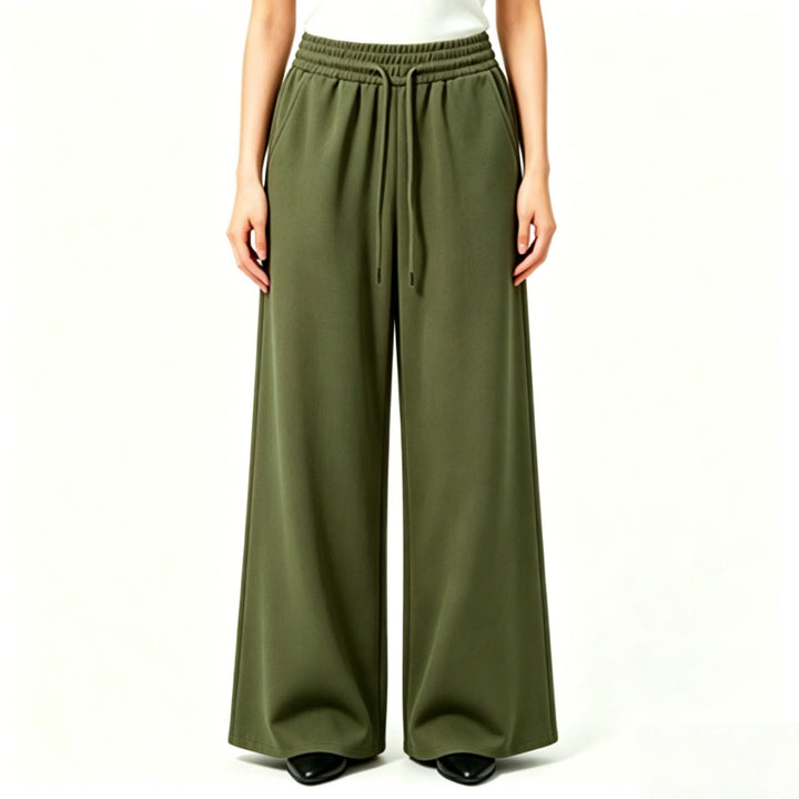 Damen nan weite High-Waist Loungehose mit elastischem Bund, Kordelzug und fließendem Jersey Drune