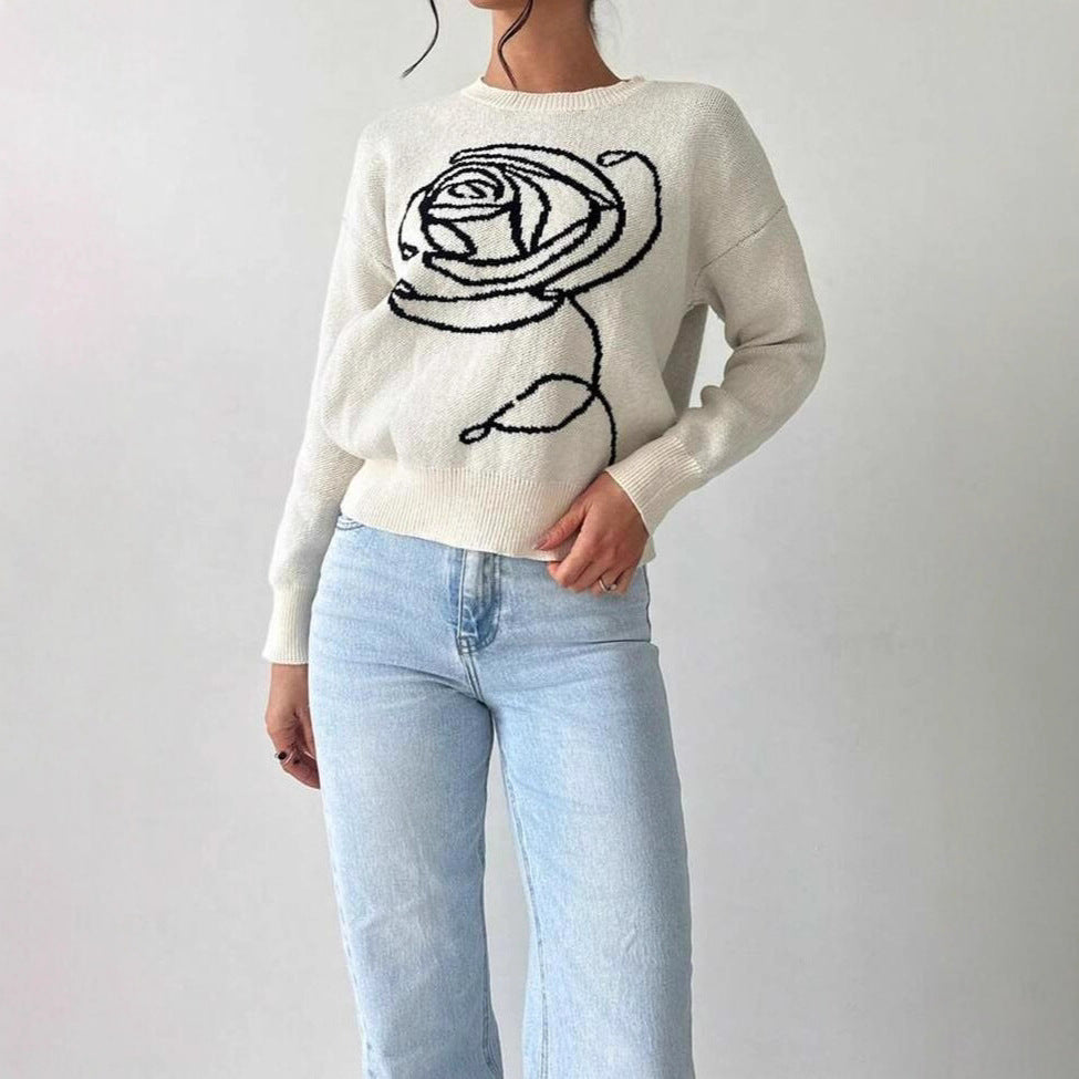 Damen Strickpullover mit floraler Stickerei Drune