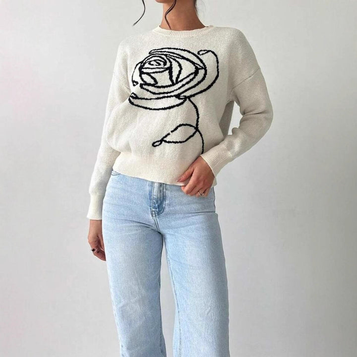Damen Strickpullover mit floraler Stickerei Drune