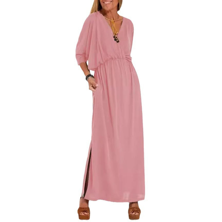 Damen Lässiges Maxikleid mit tiefem V-Ausschnitt und seitlichen Schlitzen Drune