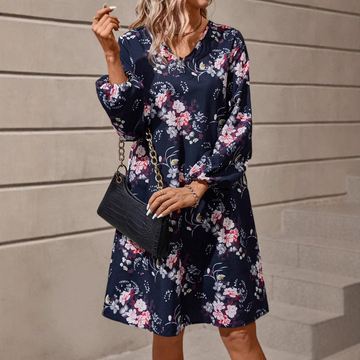 Damen florales V-Ausschnitt Kleid Drune