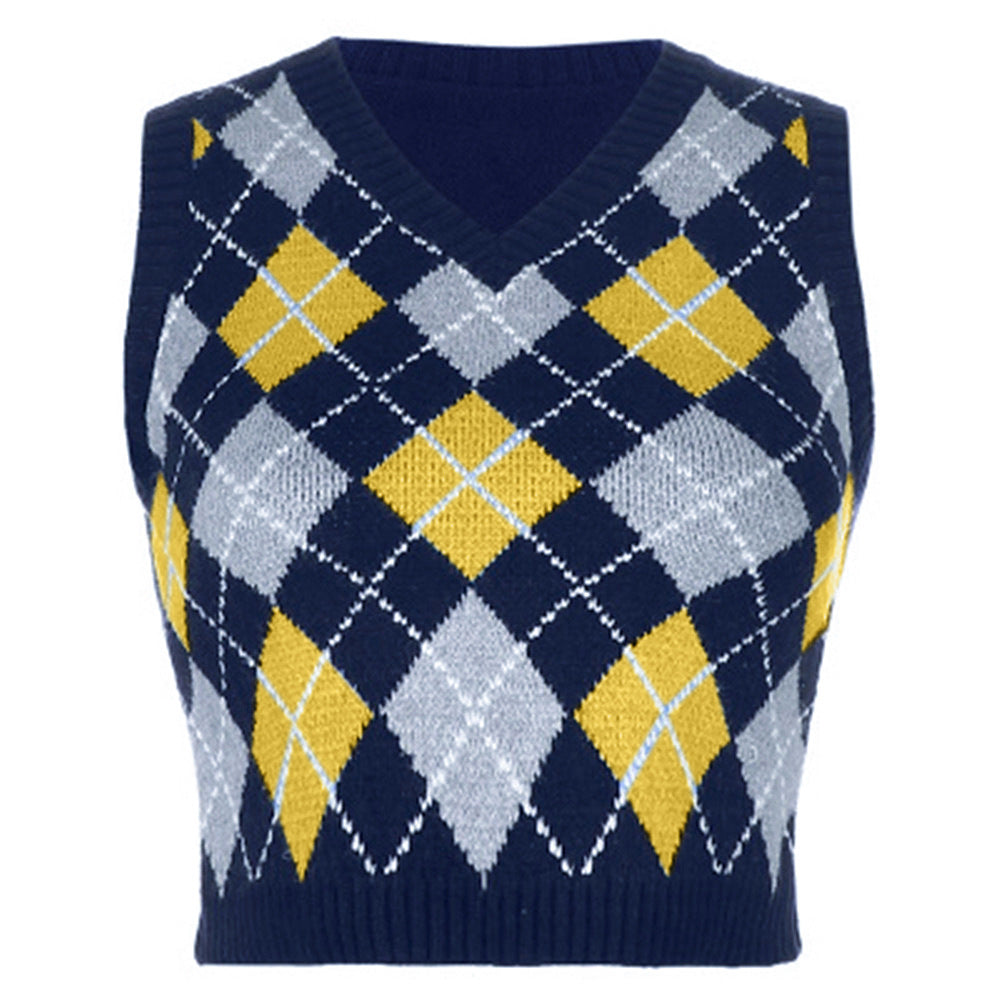 Damen ärmelloses Strickoberteil im modischen Argyle-Muster Drune