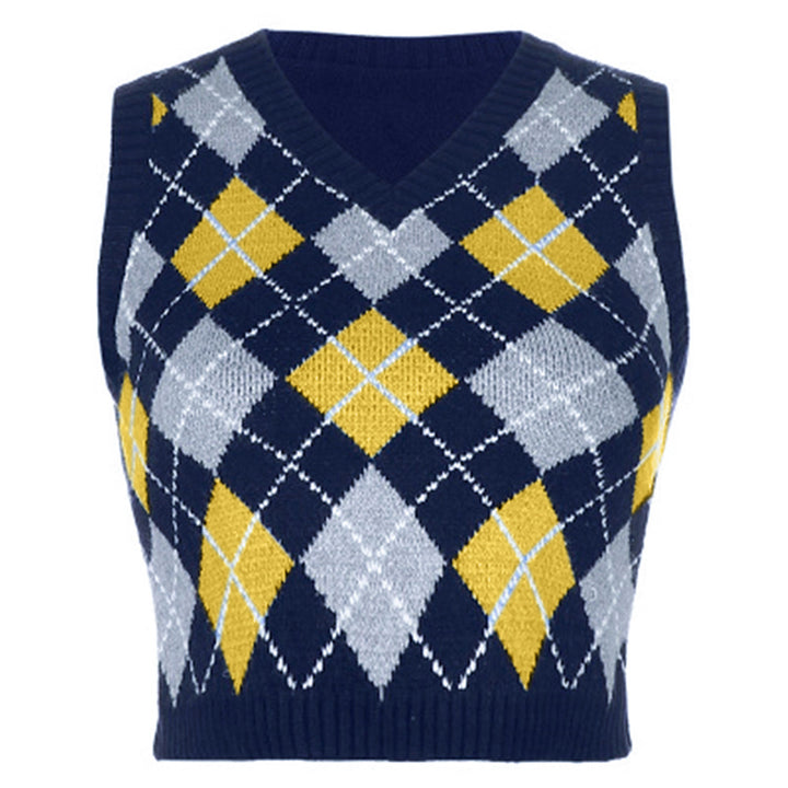 Damen ärmelloses Strickoberteil im modischen Argyle-Muster Drune