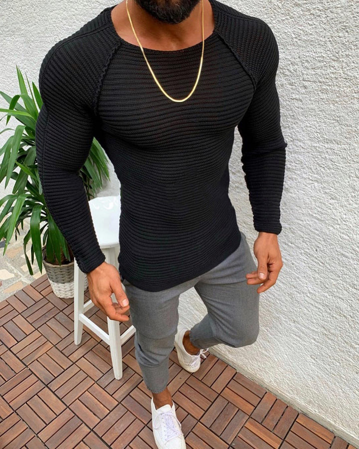 Herren nan figurbetonter Strickpullover mit Raglanärmeln und elastischer Struktur Drune